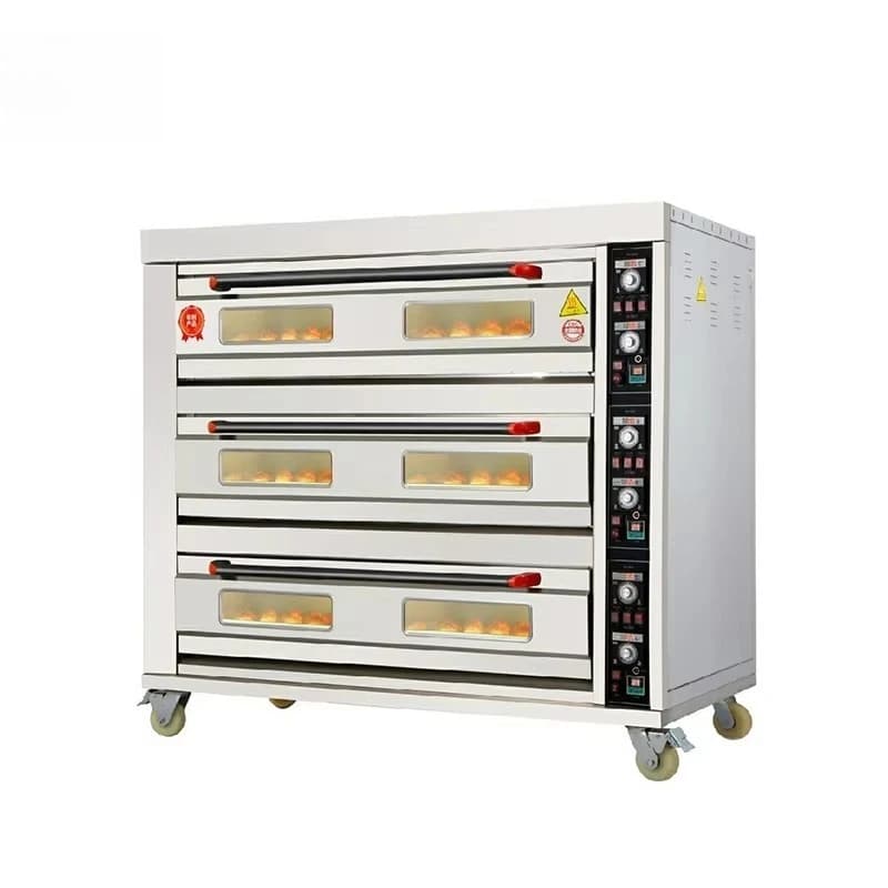 Four commercial personnalisé à gaz, 3 ponts, 9 plateaux, 3 plateaux, 12 plateaux, four à pain, four