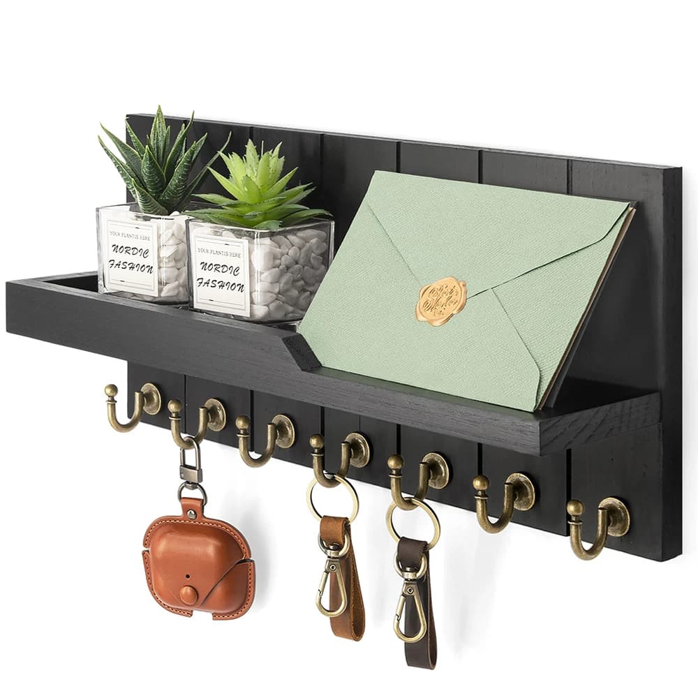Porte-clés mural en bois pour décoration d'entrée de maison, porte-clés et porte-courrier avec étagè