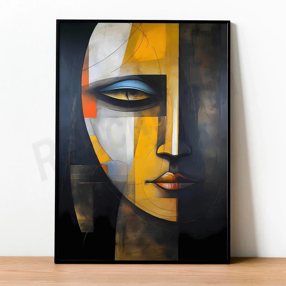 Peinture de visage, peinture abstraite de visage de femme avec yeux ouverts et fermés, affiche minim
