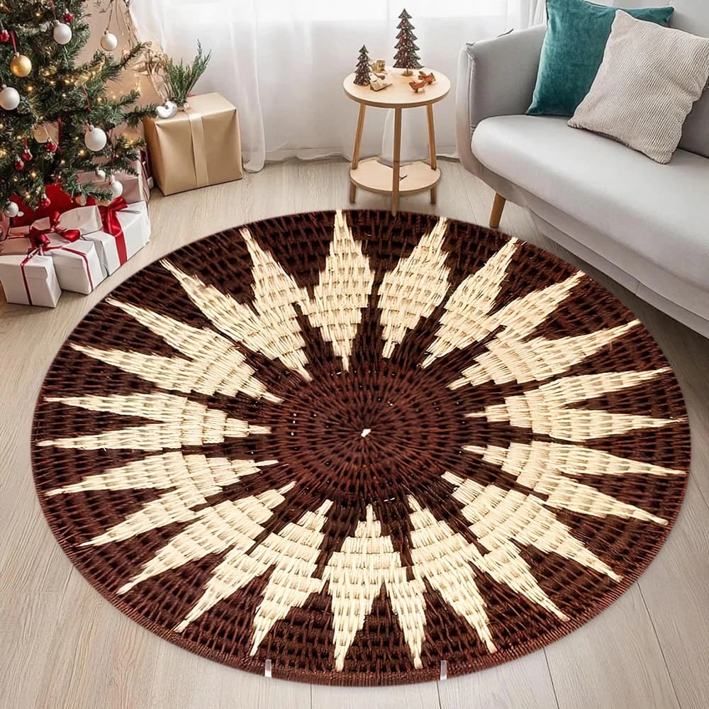 Tapis rond tissé à motifs géométriques, décor ethnique, antidérapant, Durable, pour salon, chambre à