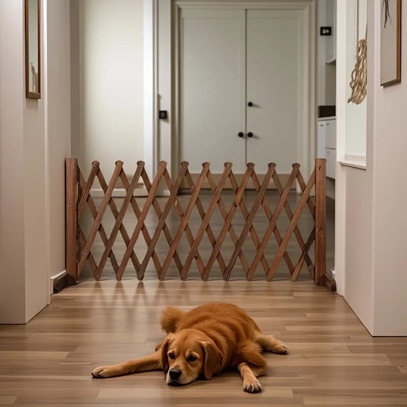 Clôture en bois pour animaux de compagnie avec barrière rétractable pour chien, barrière de sécurité
