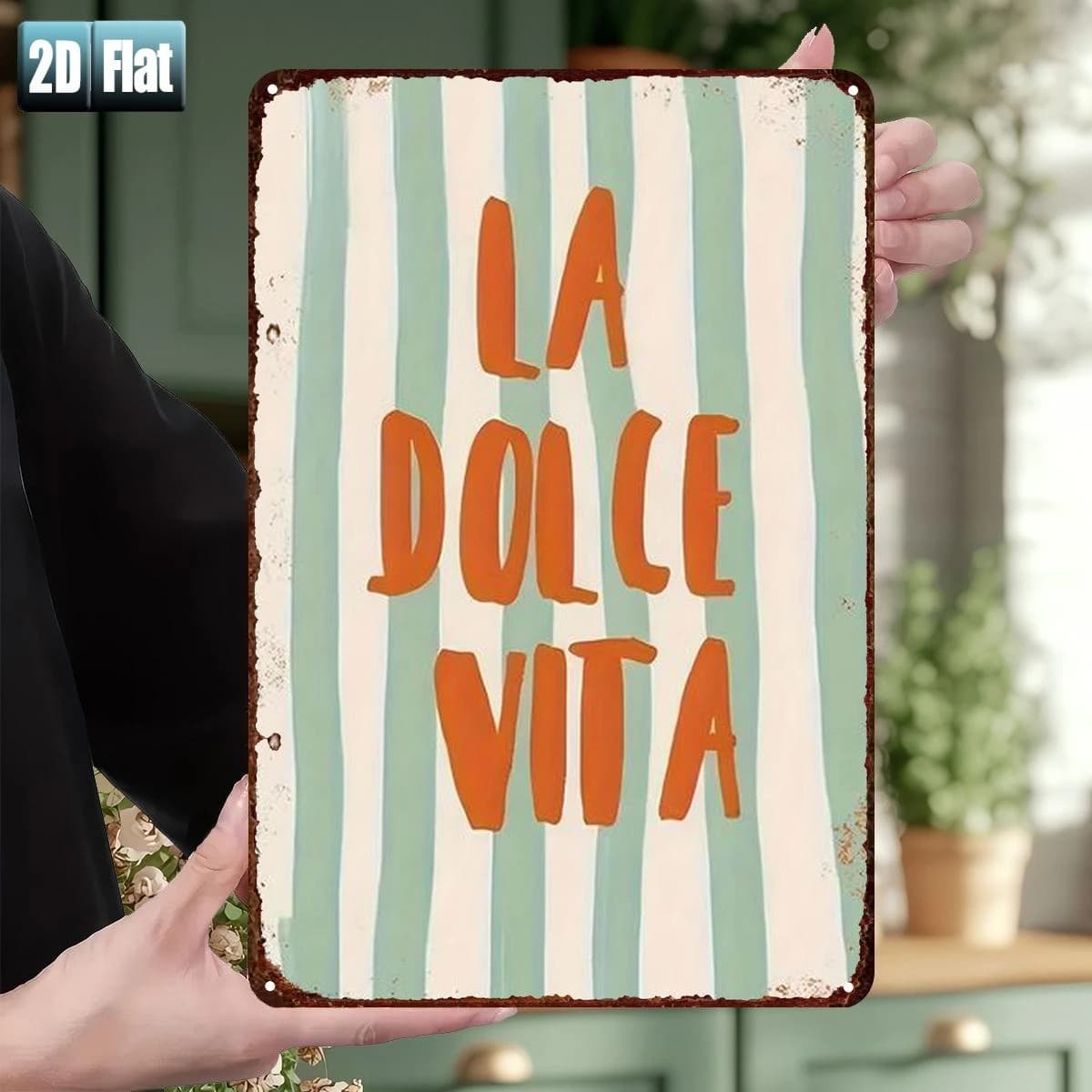 Décoration murale en métal rayé vintage « La Dolce Vita » - Panneau artistique rétro italien « Sweet