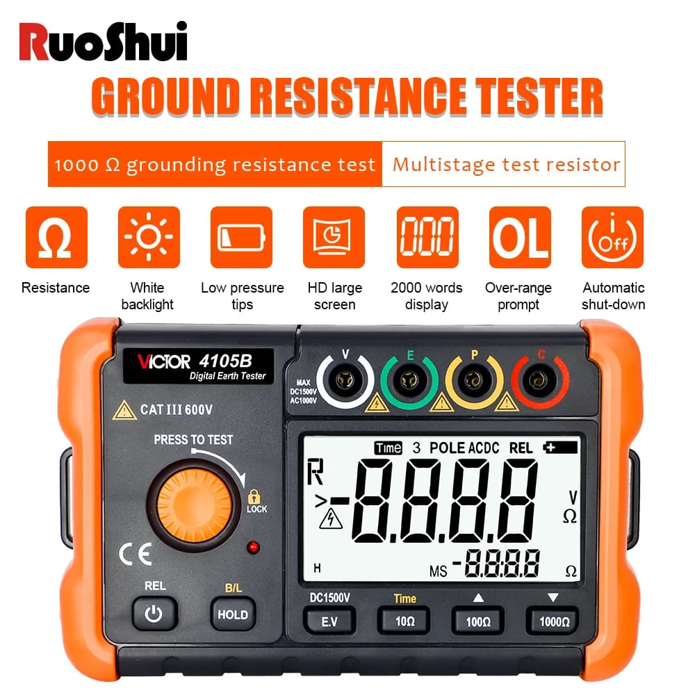 Victor-Testeur de Terre Numérique à 4 Niveaux avec Écran LCD, Instrument Électrique de Haute Précisi