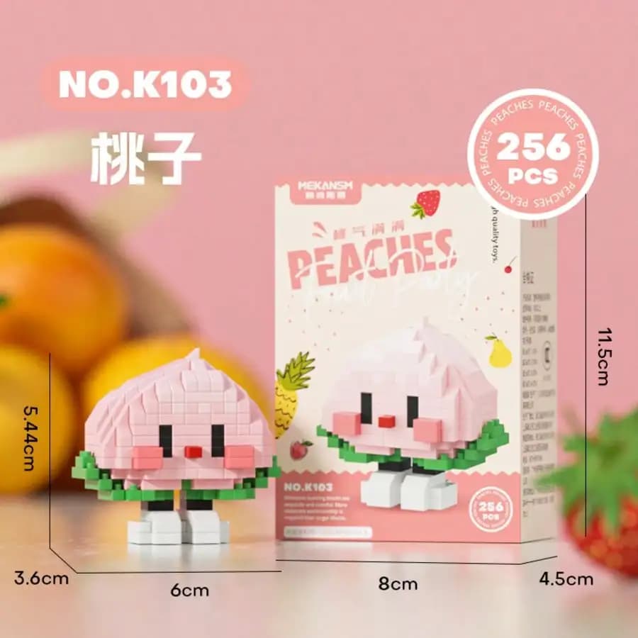 Jolies blocs de construction en forme de fruits (ananas, pastèque, banane, cerise, orange, durian, e