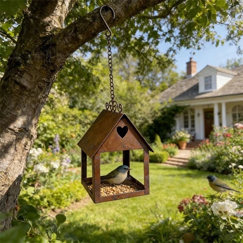 Nid d'alimentation pour oiseaux ruraux, abri pour jardin Patios, avec finition en fer vieilli, Desig