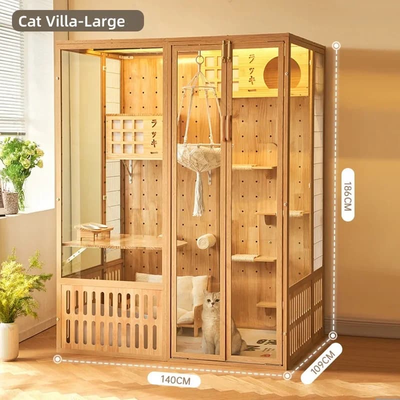 Nouvelle arrivée, maison de chat de luxe, villa avec lumière LED, enclos en bois multifonctionnel av
