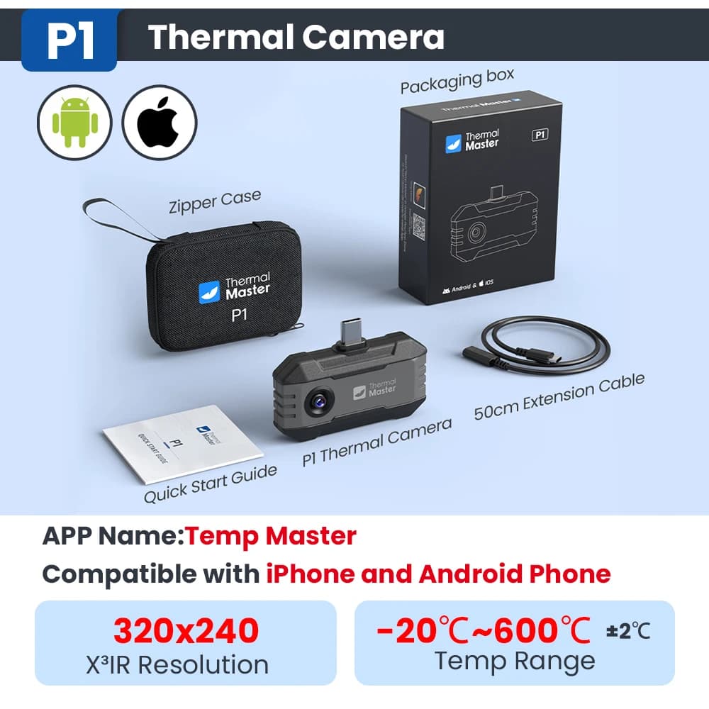 (iPhone et Android) Caméra thermique Android P1 pour iPhone 320*240 X3IR Résolution 600 ℃ Caméra d