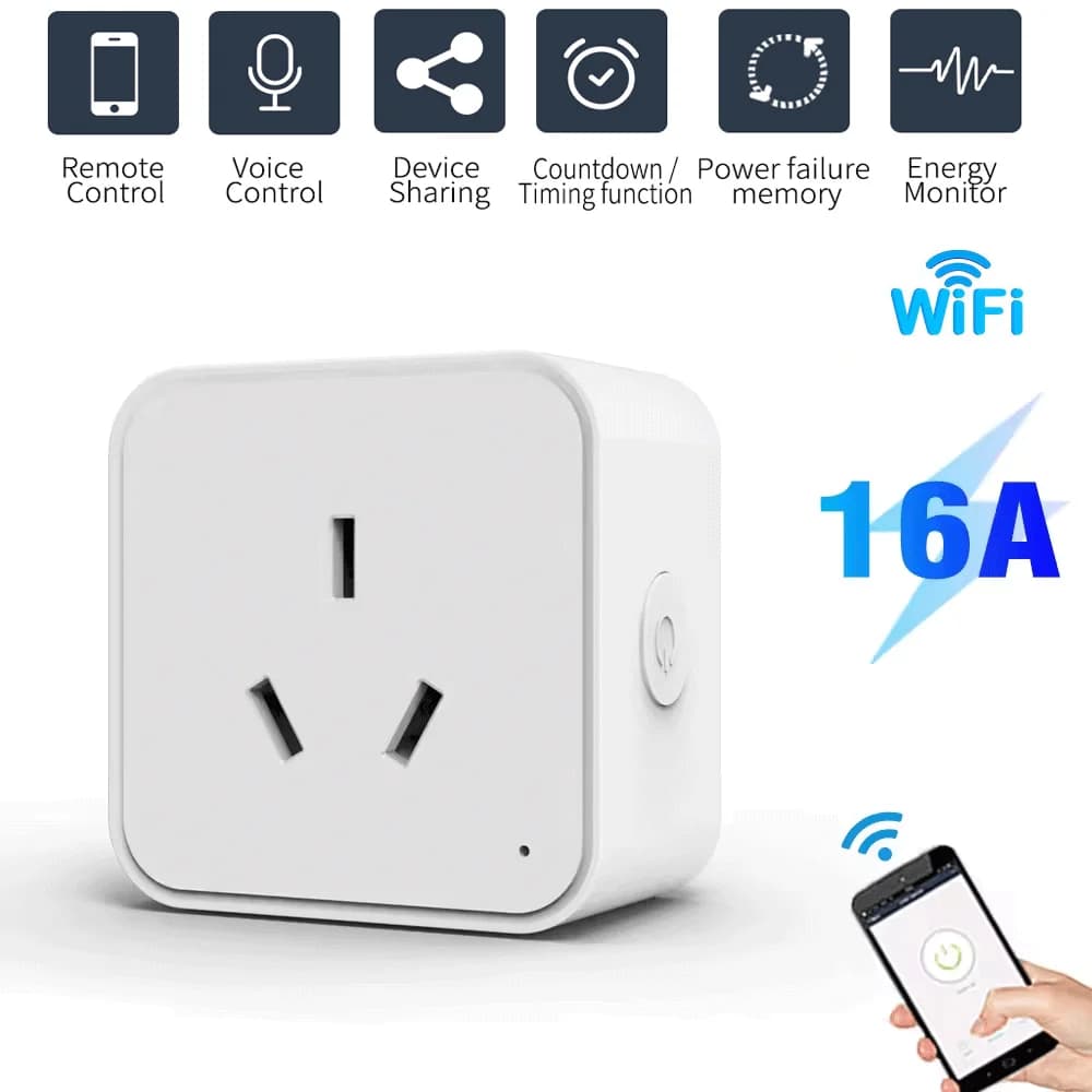Prise intelligente WiFi TUYA 16A, prise AU, commande vocale, avec fonction minuterie, télécommande v