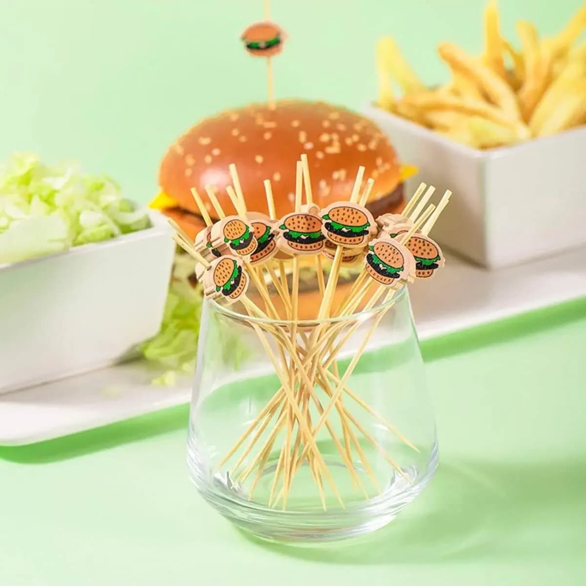 Bâtonnets de bambou jetables pour garniture de Hamburger, 100 pièces, bâtonnets de fruits, brochette