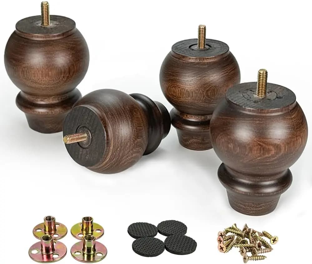 Pieds de meubles en bois de 4 pouces, 4 pièces, pieds en bois massif marron pour canapé, armoire, co