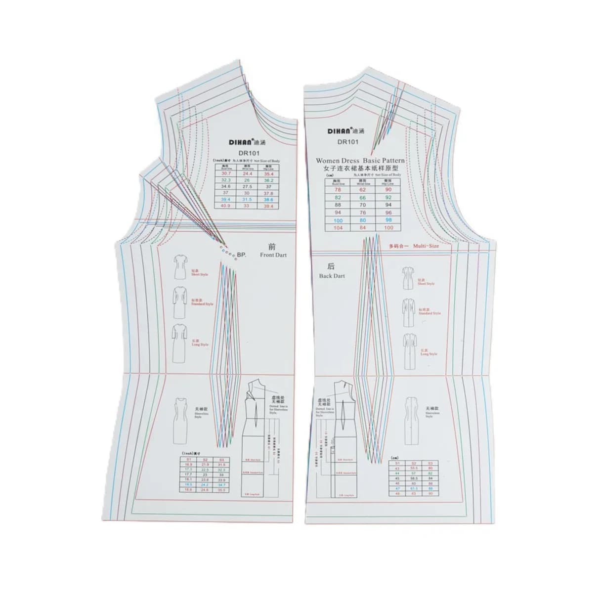 Modèle de dessin de motifs de base pour la couture | Modèle de bloc de robe maître multi-tailles p