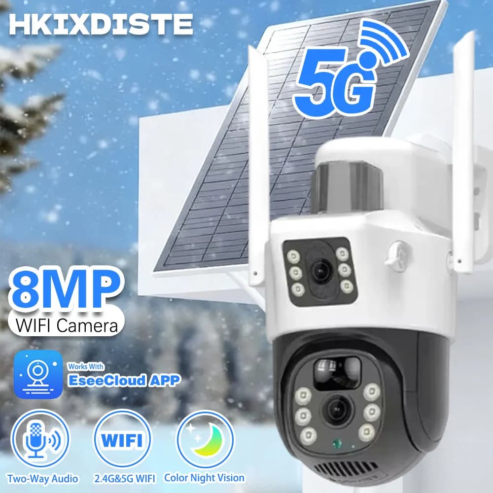 Caméra solaire extérieure 4K 8MP 5G Wifi PTZ caméra IP intégrée batterie 10800Mah détection PIR huma