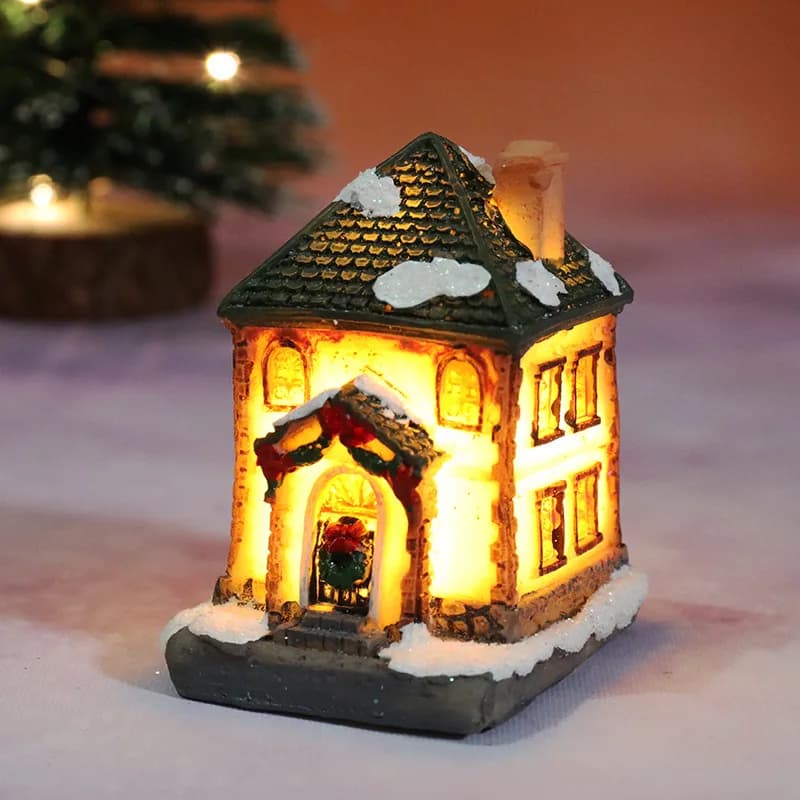 Maison lumineuse Led de noël, ornements d'arbre de noël, petite maison de Village en résine, décor l