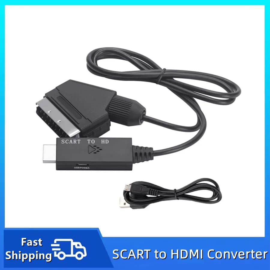 Câble convertisseur SCART vers HDMI compatible, adaptateur convertisseur vidéo audio avec câble USB,
