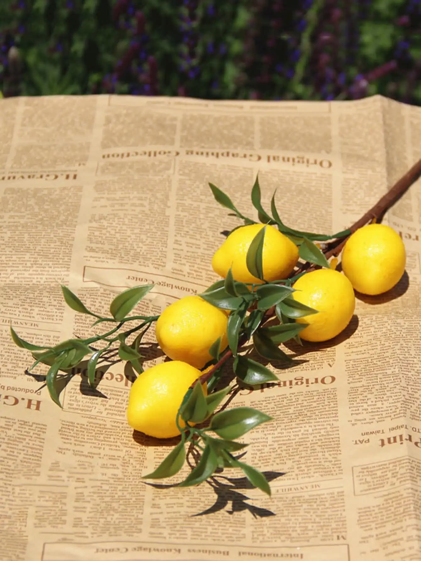 Branche de fruits de citron de luxe avec feuilles vertes, fleurs artificielles, accessoires de photo