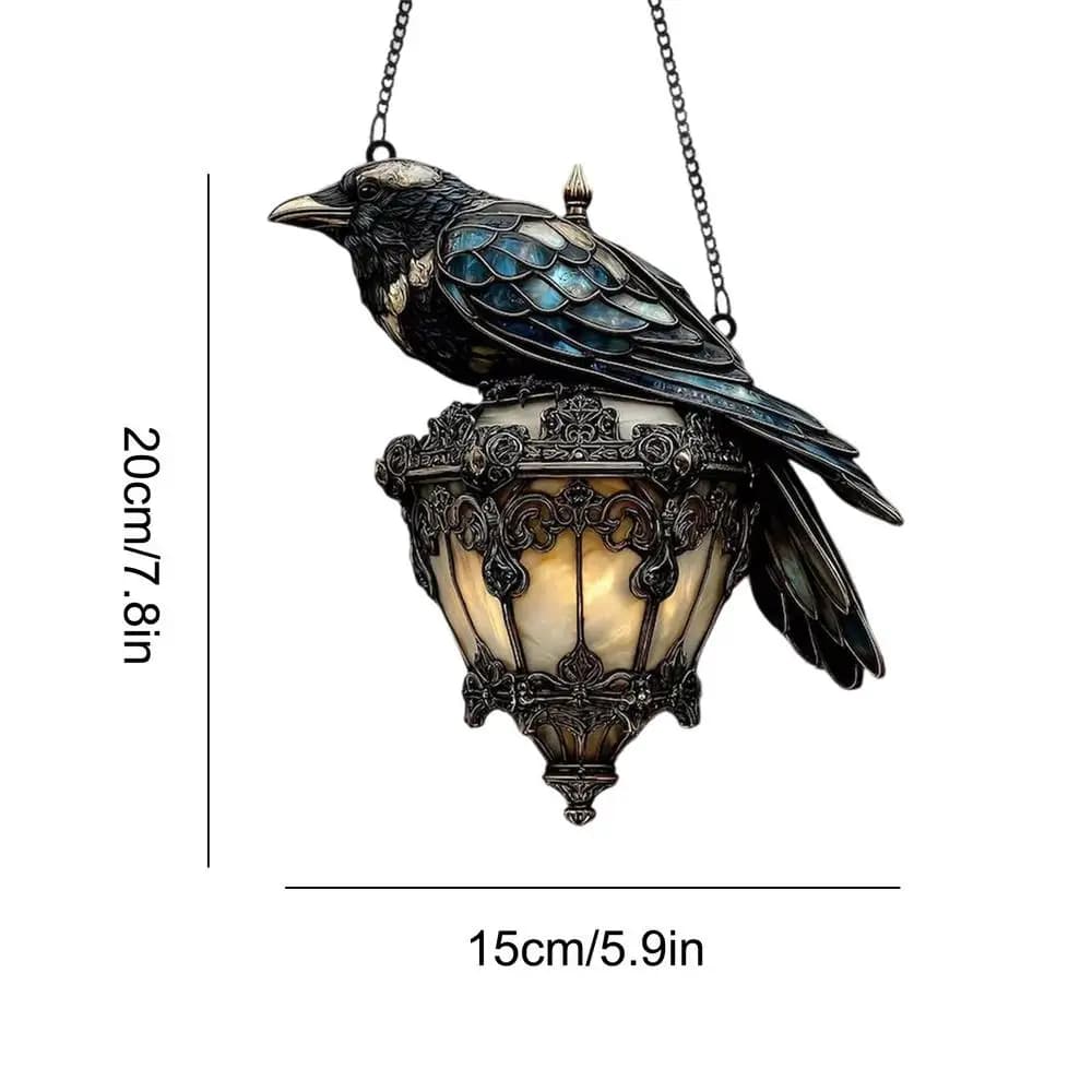 Lanterne en verre peint corbeau d'halloween, signe acrylique 2D, décorations pour la maison, suspens