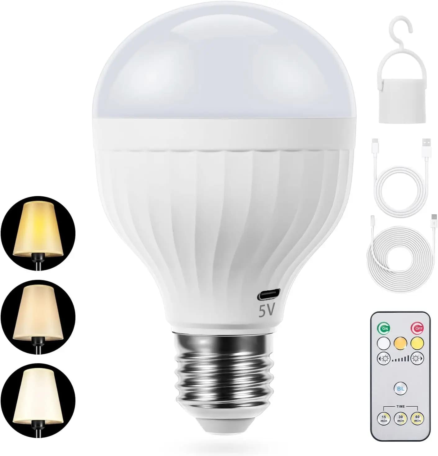 Ampoules rechargeables USB avec télécommande, minuterie à intensité variable pour applique murale sa