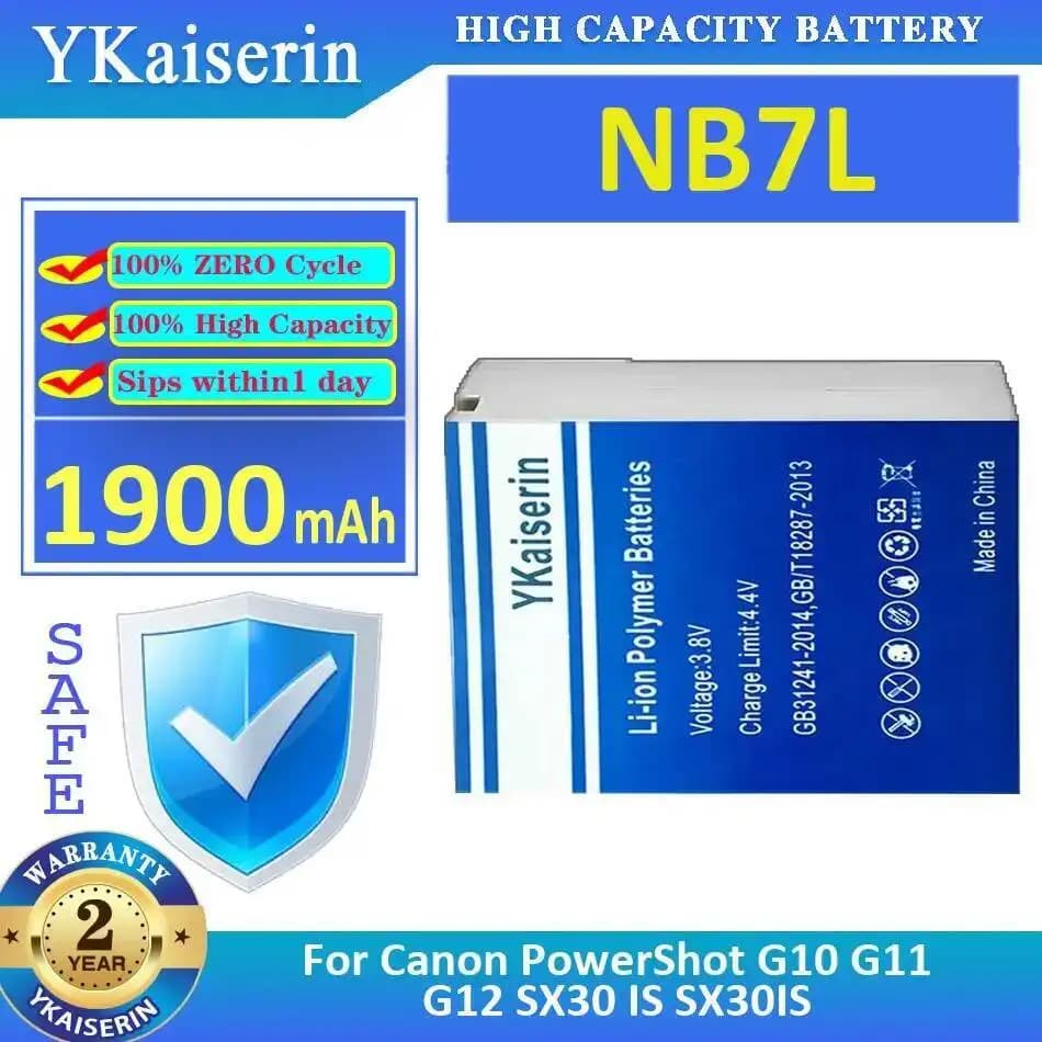 Batterie d'appareil photo pour Canon Powershot G10 G11 G12 SX30 IS SX30IS NB7L 1900Mah, charge rapid