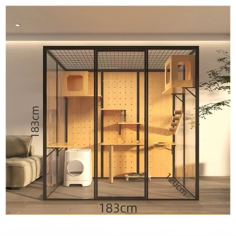 Maison moderne de luxe pour animaux de compagnie, Villa pour chat, bois massif, rotin, coton, verre,