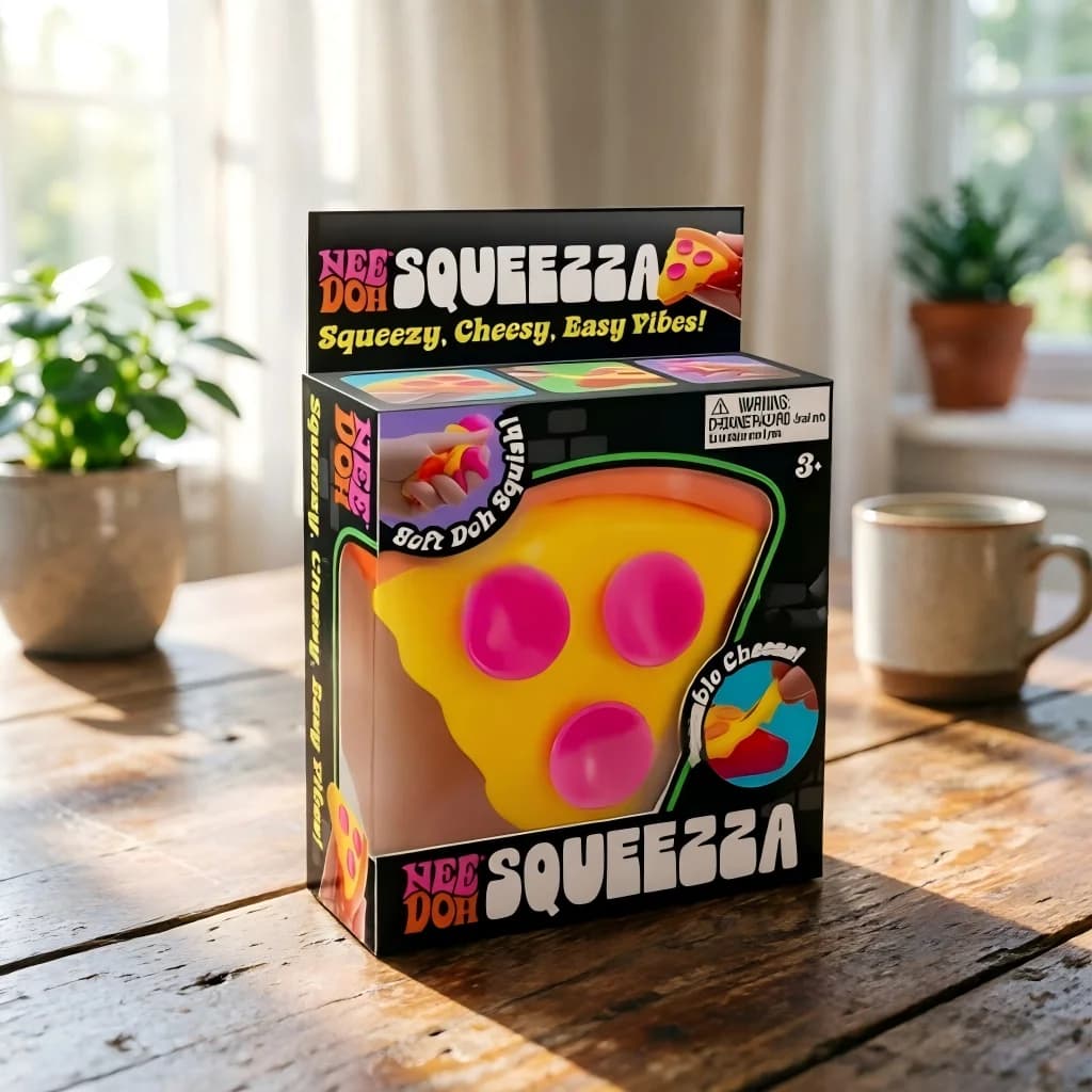 Jouet anti-stress souple et compressible Nee Doh SQUEEZZA en forme de tranchette de pizza avec froma
