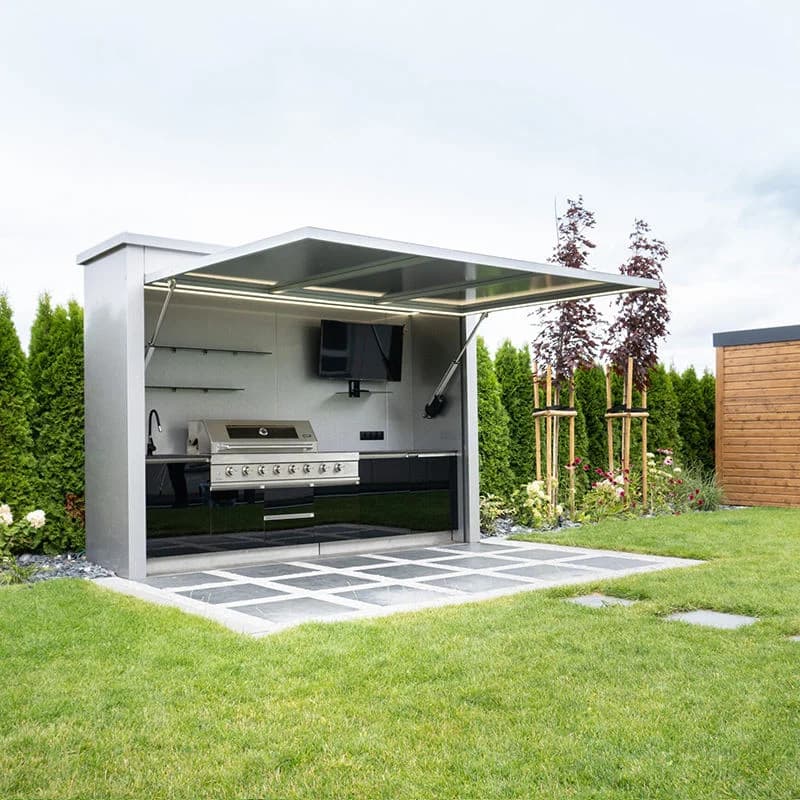 Abri de cuisine extérieur avec barbecue, armoires modernes et luxueuses de qualité supérieure pour l