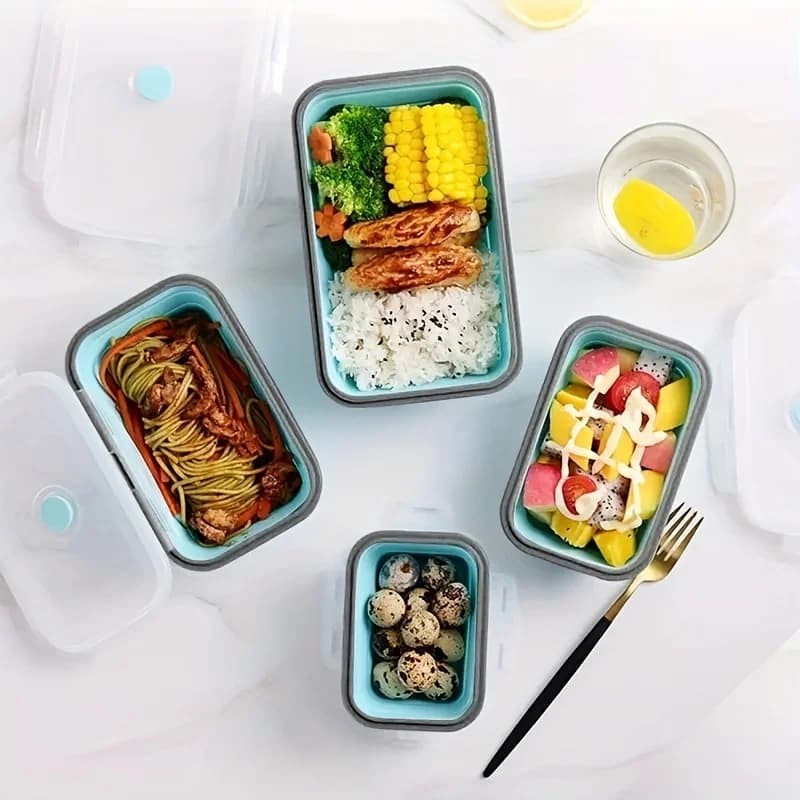 Conteneur de stockage des aliments pliable en Silicone, boîte à déjeuner empilable permettant de gag