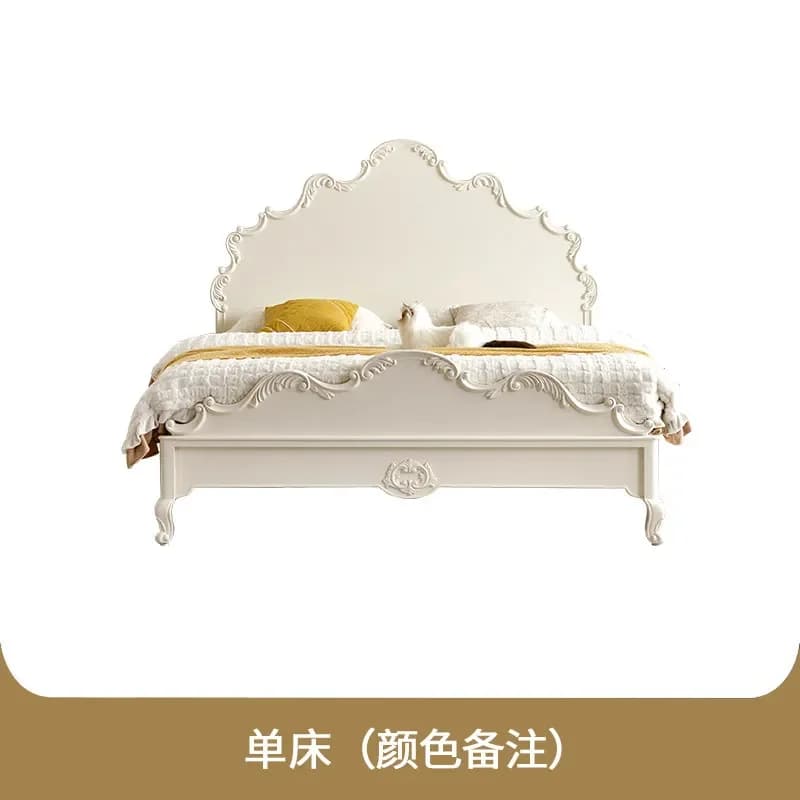 Lit double de luxe 180x200cm en bois, style français-américain, avec cadre et tête de lit, pour cham