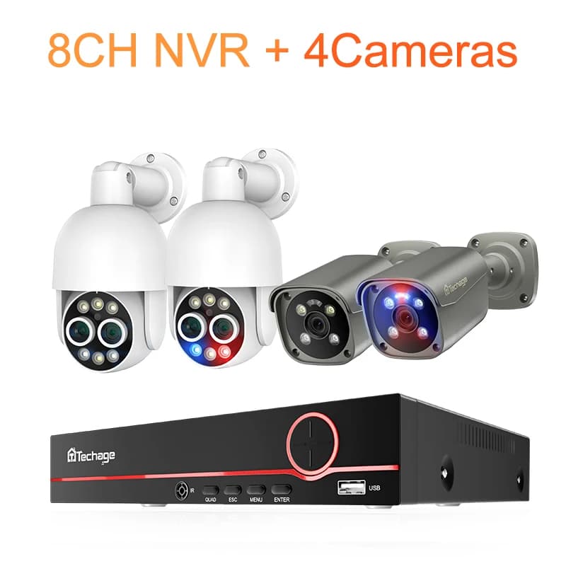 Techage-Système de caméra de surveillance HD 8CH 4K 8MP, PTZ POE, n'aime 8X, AI, poignées humaines,