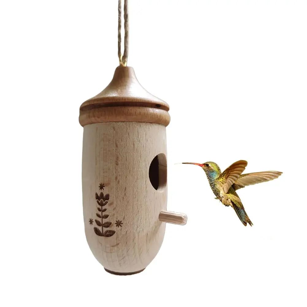 Nichoir en bois suspendu pour colibris avec corde, nid fait main, nichoir pour oiseaux sauvages, déc