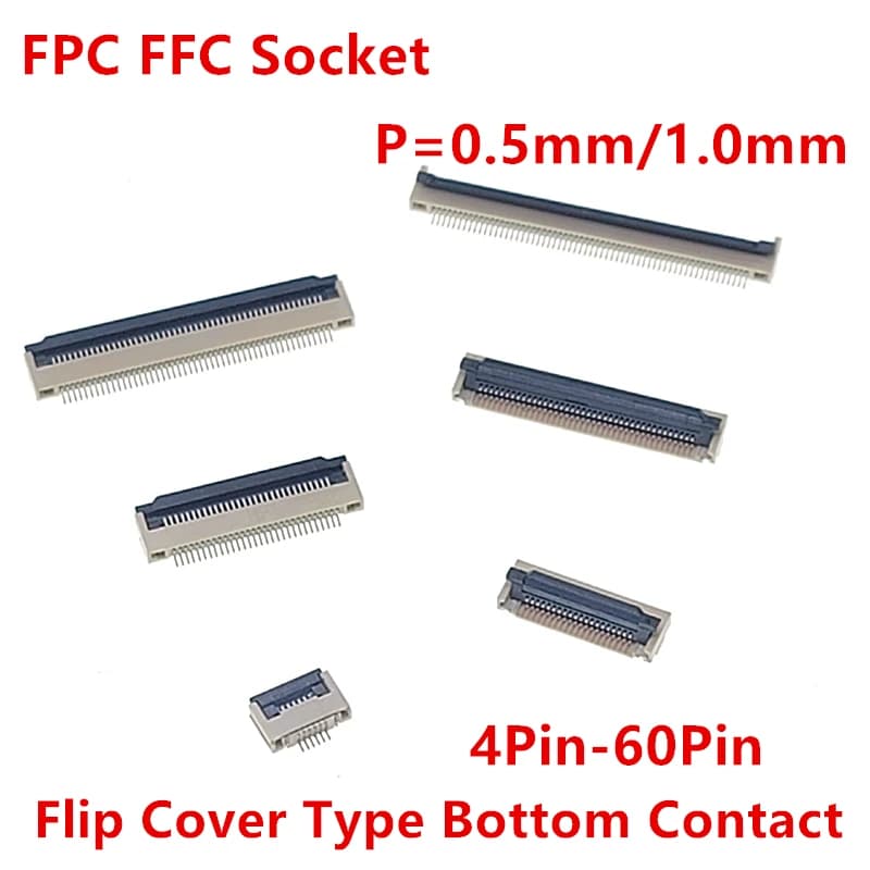 Connecteur FPC FFC 0.5mm 1.0mm, câble plat PCB SMT ZIF 4 5 6 7 8 10 12 16 18 20 26 28 30 32 36 40 50