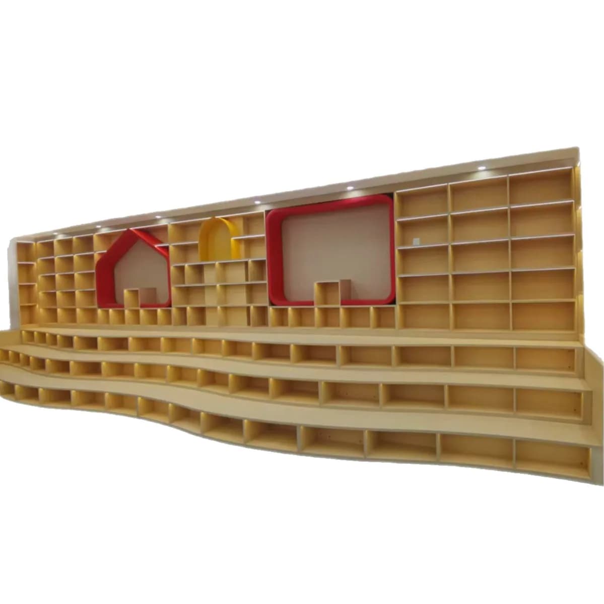 Combinaison d'échelle de forme spéciale, bibliothèque incurvée, rangement creux, grande bibliothèque