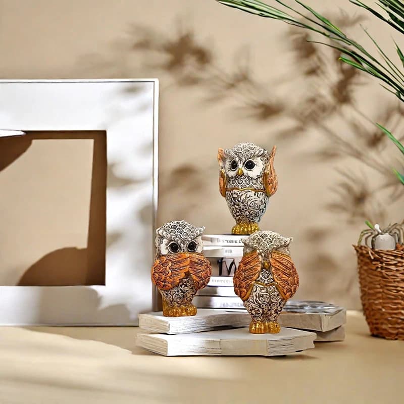 Statue de hibou, ensemble de 3 entendre, pas de voir, pas de parler, Sculpture d'animaux, ornements,