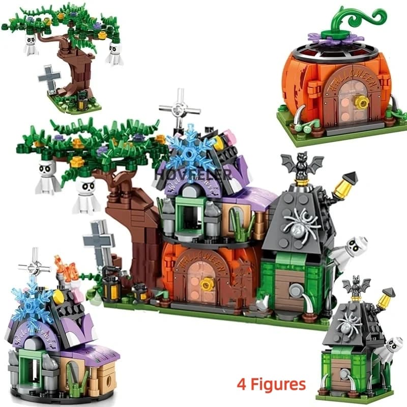 Blocs de construction de maison de citrouille d'halloween 4 en 1, 431 pièces, ensemble de modèles de