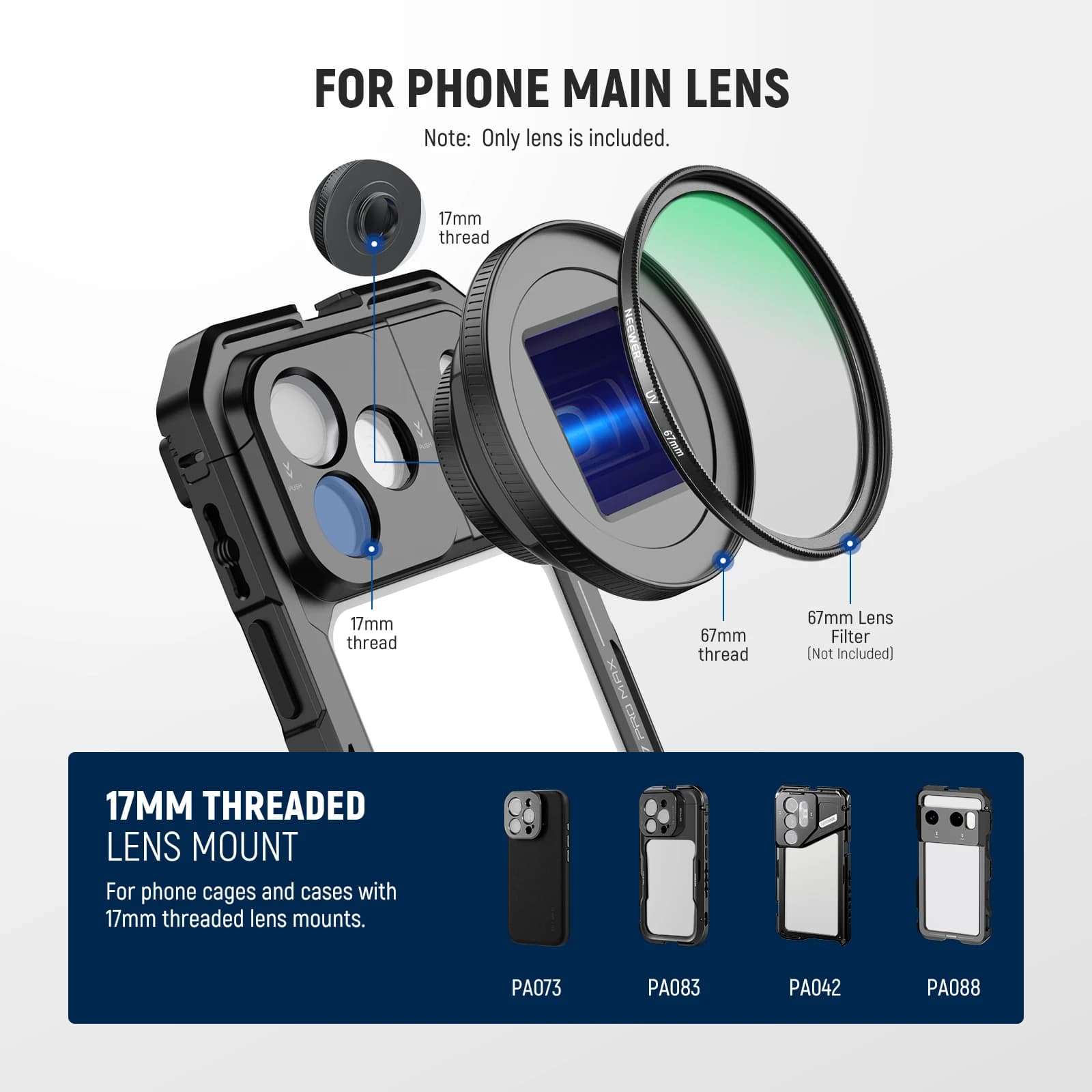 NEEWER Objectif de caméra de téléphone anamorphique évasé bleu 1,55X compatible avec iPhone Android