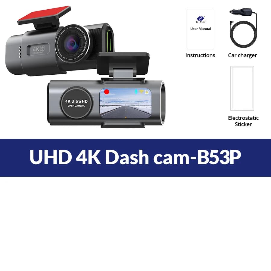 Caméra de tableau de bord 4K UHD pour voiture, enregistreur vidéo DVR à Vision nocturne, Wi-Fi intég