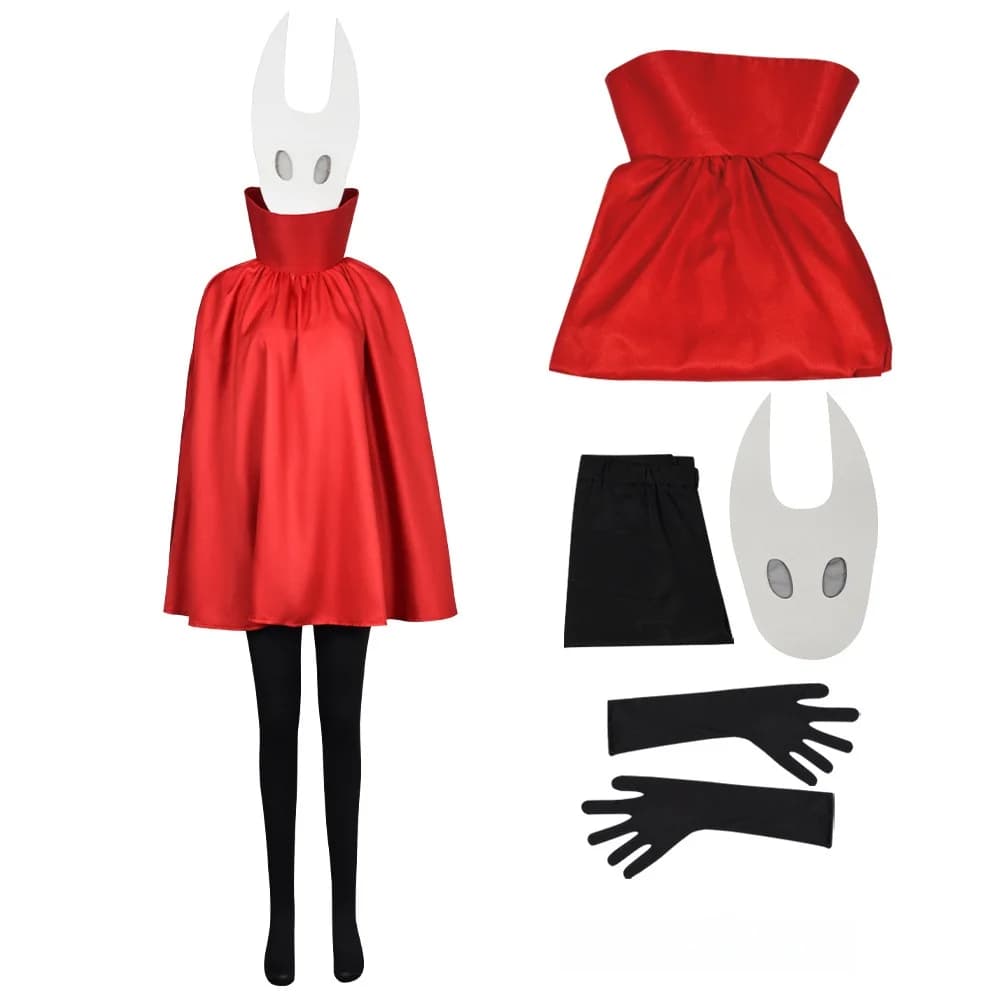 Costume de cosplay Hollow Knight Silksong Hornet, ensemble complet, cape rouge, pantalon, gants, mas