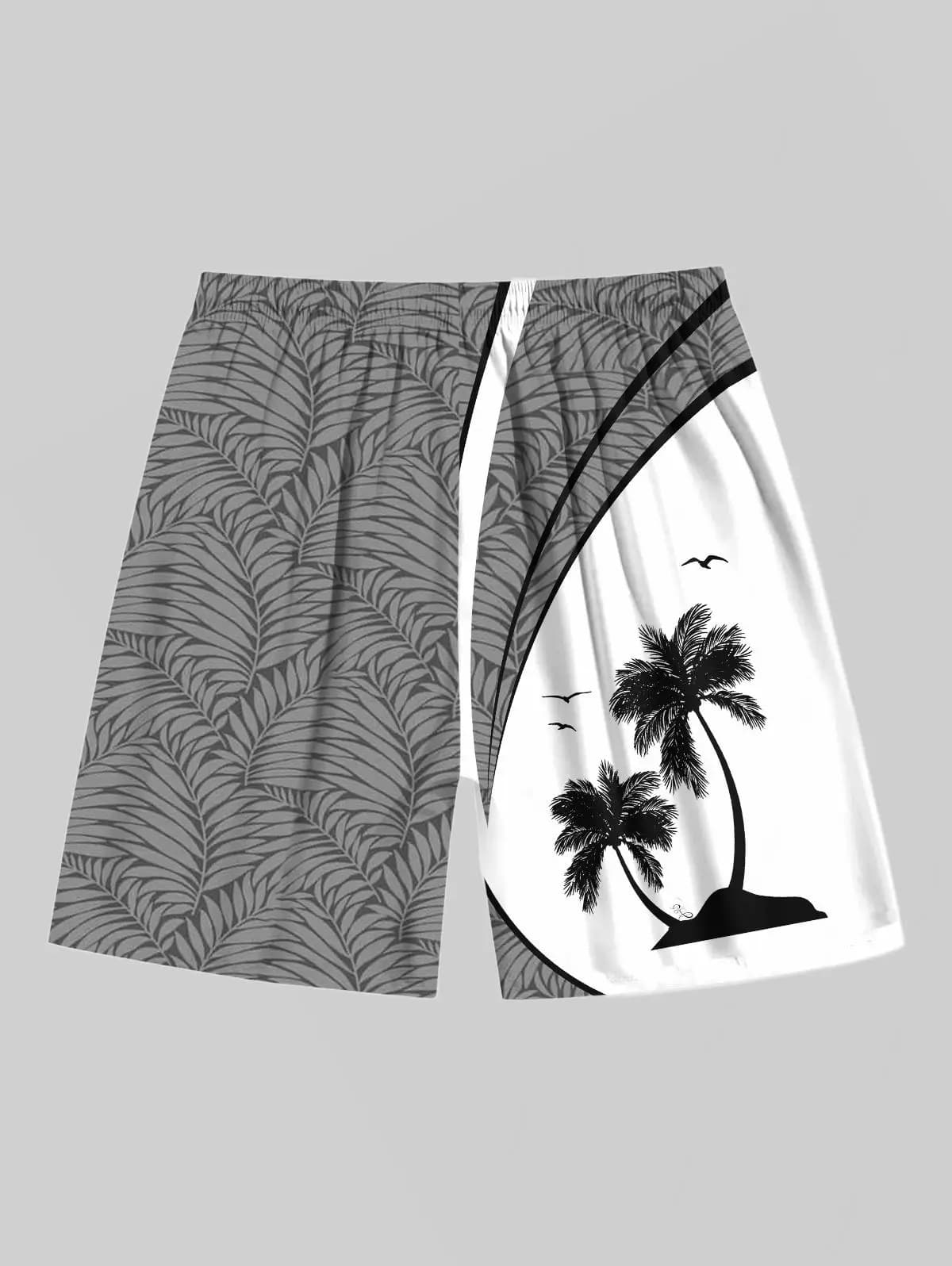 Costume assorti pour couple Plus Plus : Chemise hawaïenne à motif de feuilles tropicales et de cocot