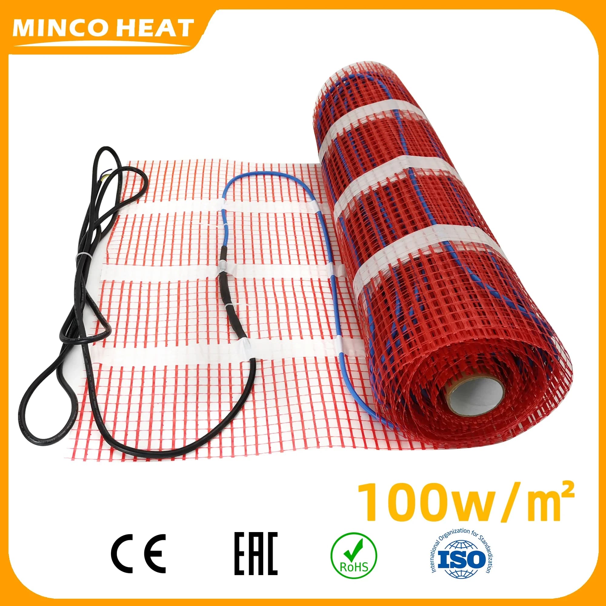 Minco Heat-Câble de sol chauffant en ciment sous carrelage, étanche, 100W/㎡, polymères chauds électr