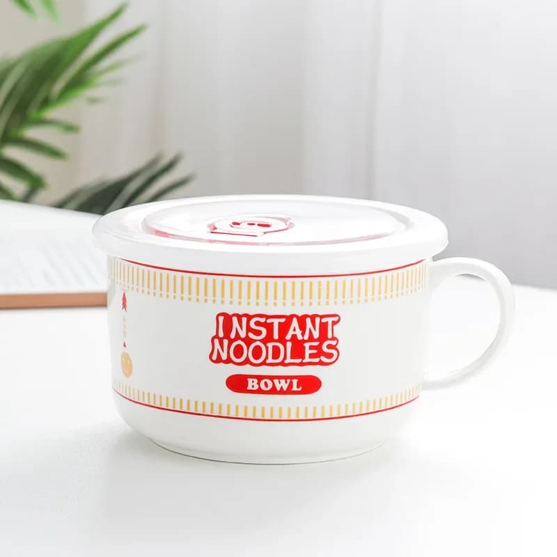 Bol à nouilles japonais en céramique avec couvercle et poignée, grande capacité, Design mignon pour