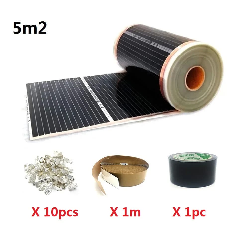 Film chauffant infrarouge 5 ~ 50m2 220w/m2, bon pour la santé, tapis de sol chaud en bois stratifié,