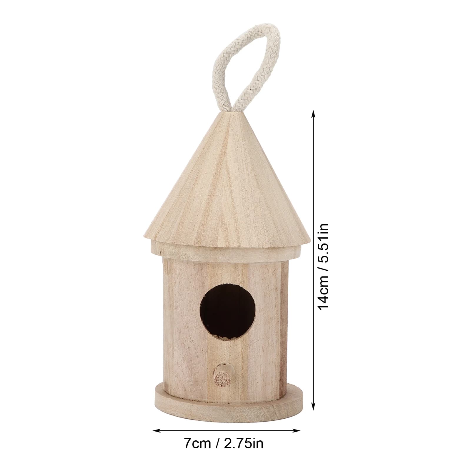 Petite maison à oiseaux suspendue, nid d'oiseau rond en bois avec corde en coton pour décoration de
