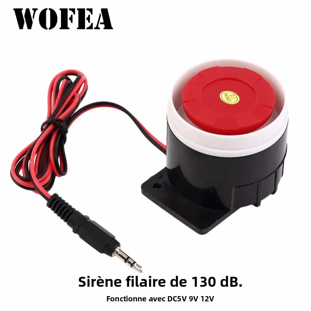 WOFEA – Mini klaxon de sirène d'alarme sonore filaire 130db, pour système d'alarme, fonctionne avec