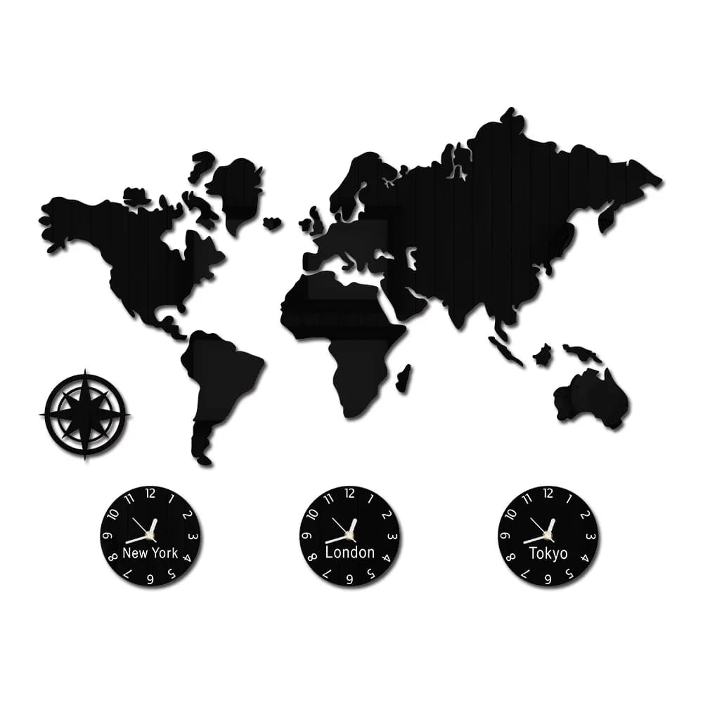 Grande horloge murale carte du monde, New York, Londres, fuseau horaire personnalisé, silencieux, sa