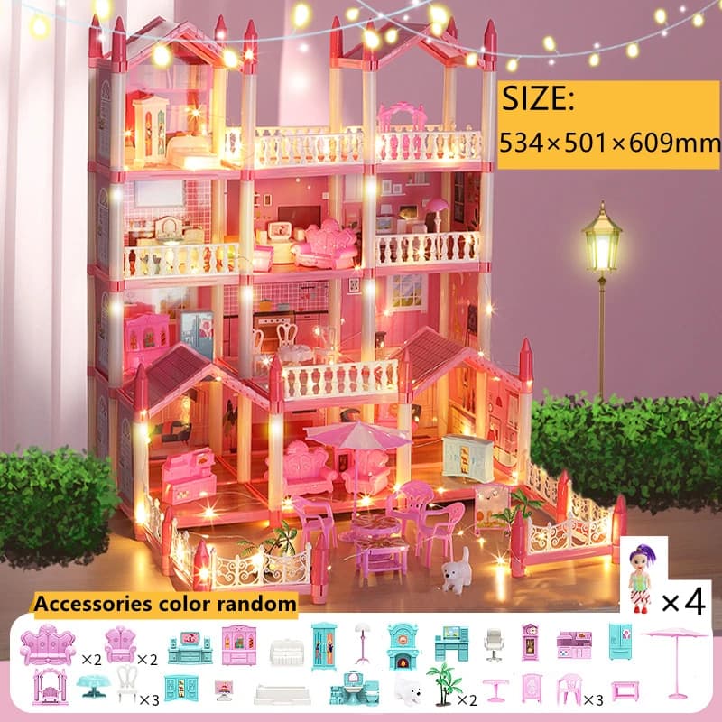Maison de beurre pour filles, grande maison de beurre avec 4 poupées, meubles et accessoires, lumièr