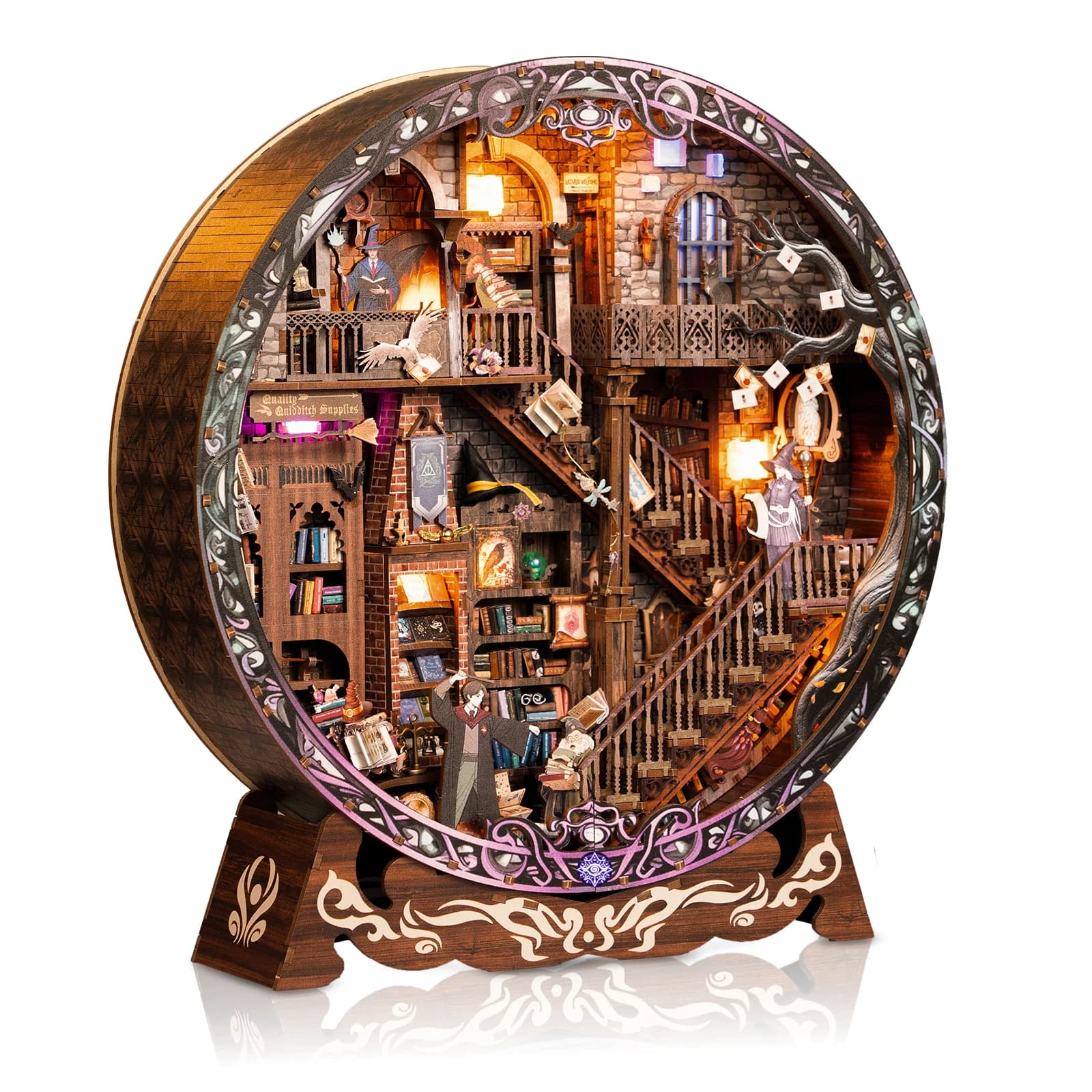 Bibliothèque magique en bois à monter soi-même, Kits de modèles miniatures avec lumières LED, maison