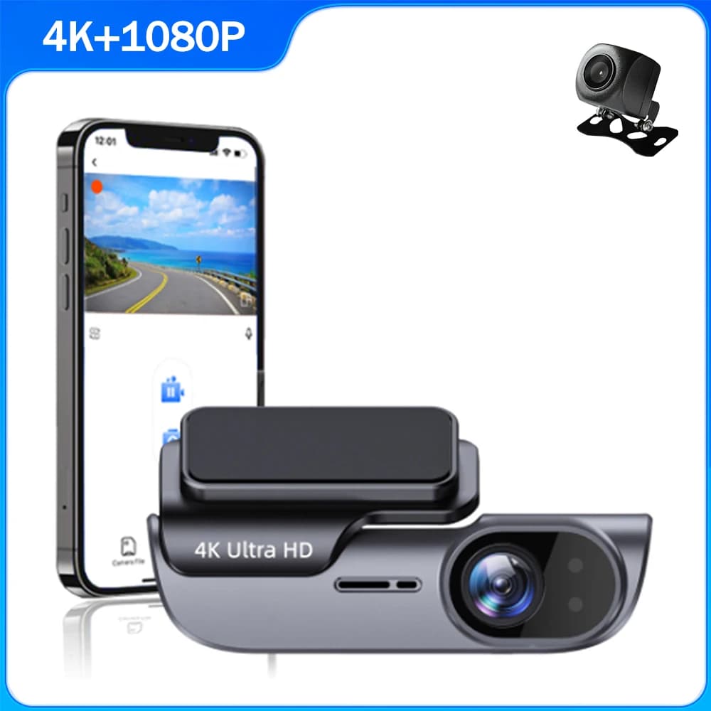 Caméra embarquée 4K UHD avec vision nocturne, enregistreur vidéo DVR Wi-Fi, boîte noire et caméra de
