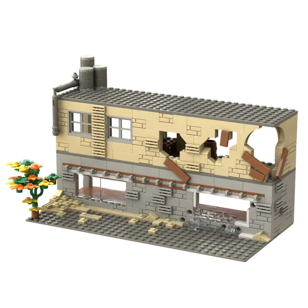 Scène de guerre MOC WW2, maison dilapidée, 459 pièces, Kit de Construction pour adultes, Architectur