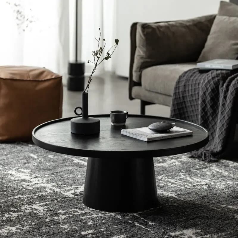 Table basse ronde en bois massif, design minimaliste, décoration de salon, table basse nordique noir