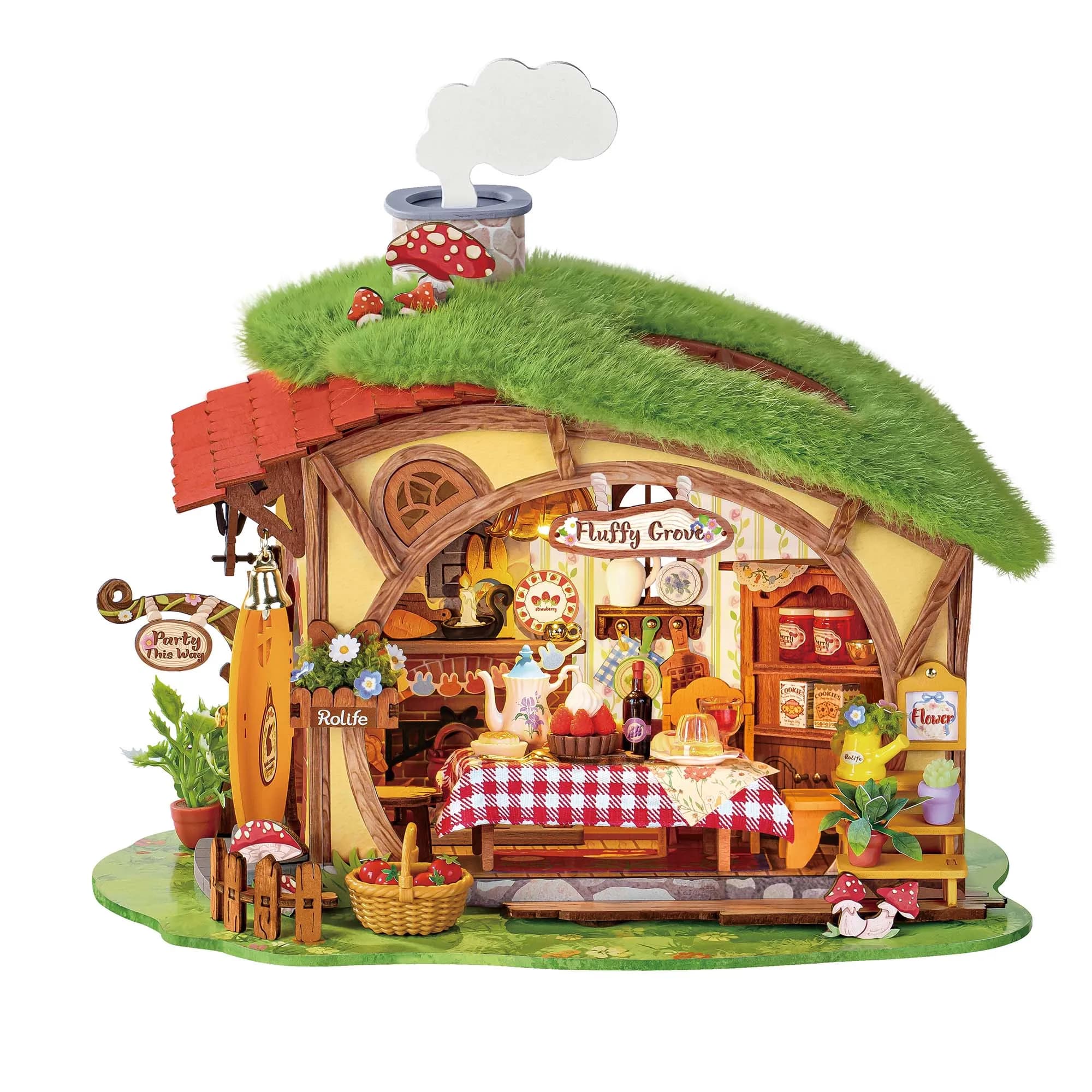 Robotime Fluffy Grove Maison Hobbit Mignonne en Miniature, Kit de Puzzle 3D en Bois avec Toit en Her
