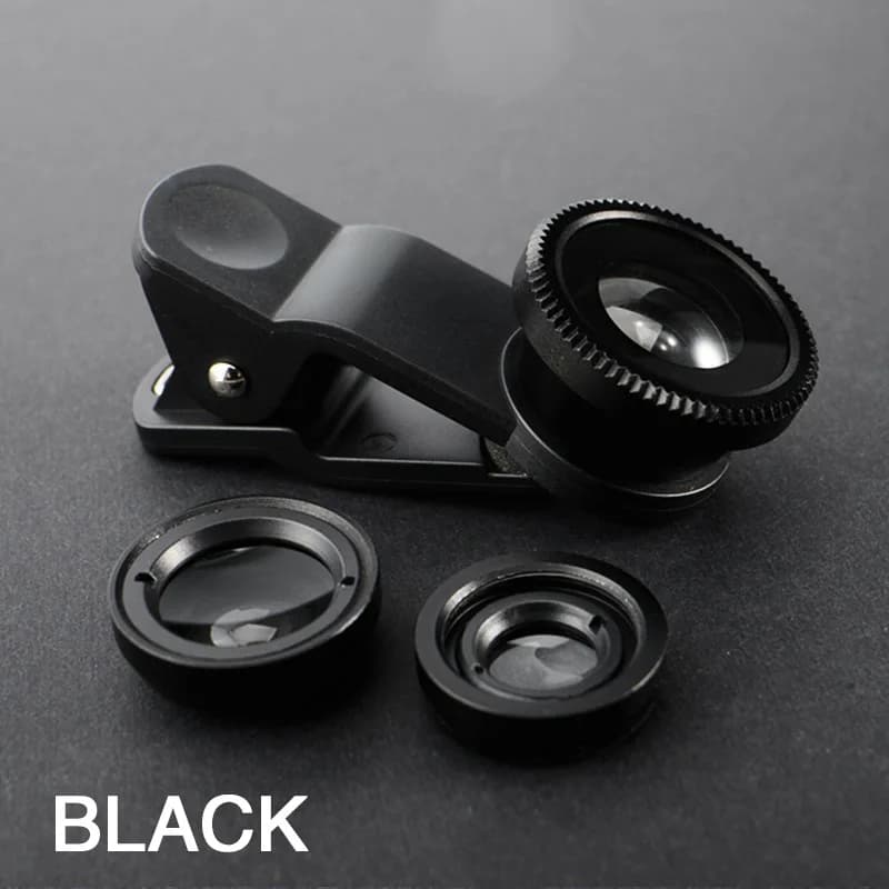 Objectif de micro caméra grand angle Fisheye pour iPhone, Xiaomi Redmi, 3 en 1, objectif n'aime Fish